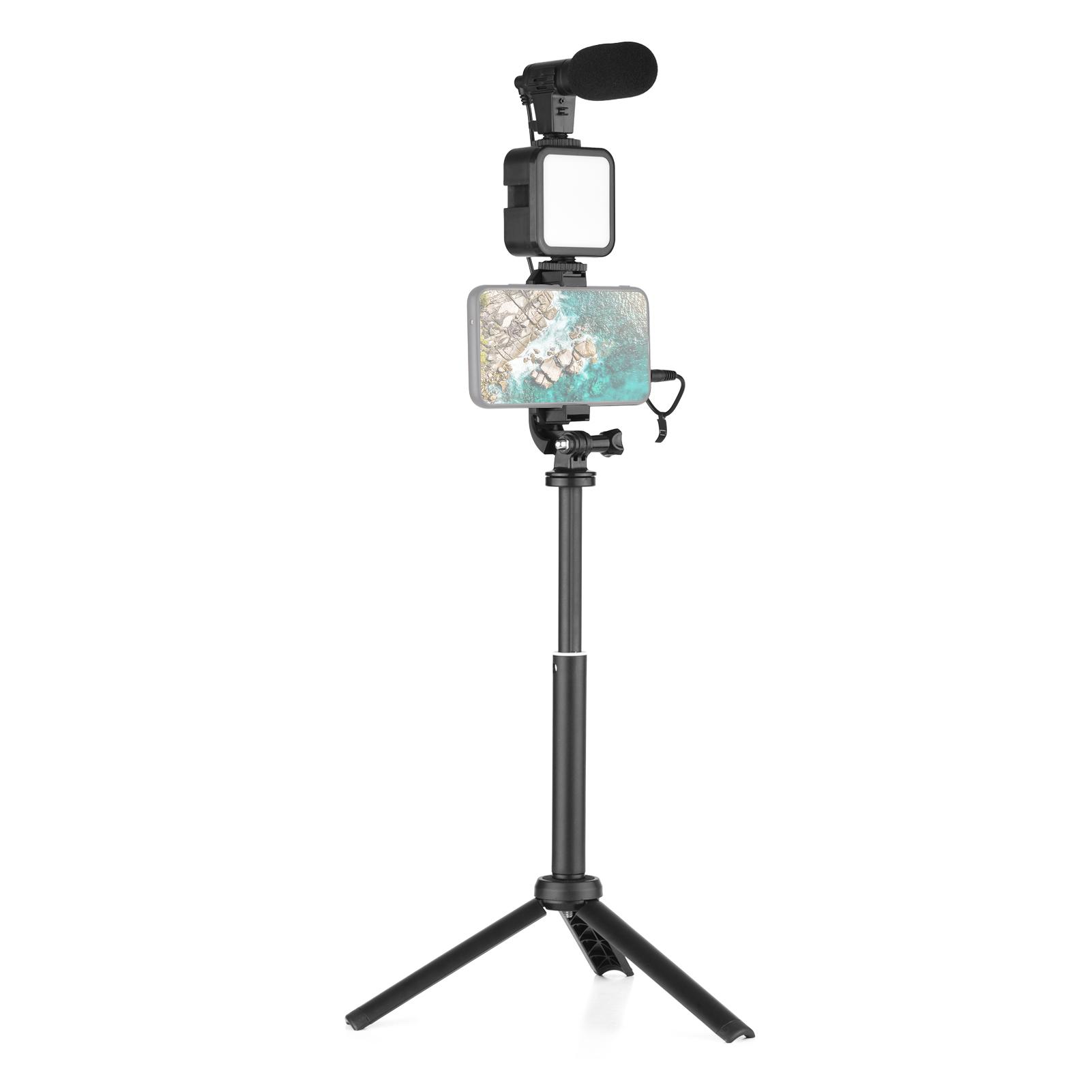 Vlog Shooting Kit Mini LED Video Light + Super Cardioid Condenser Microphone + Phone Clip + Tripod + Remote Shutter