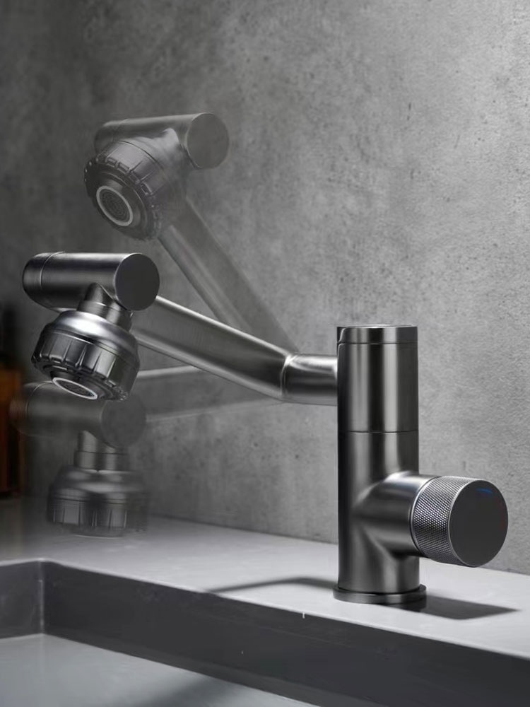 Vòi lavabo nóng lạnh đồng mạ PVD cao cấp xoay 720độ