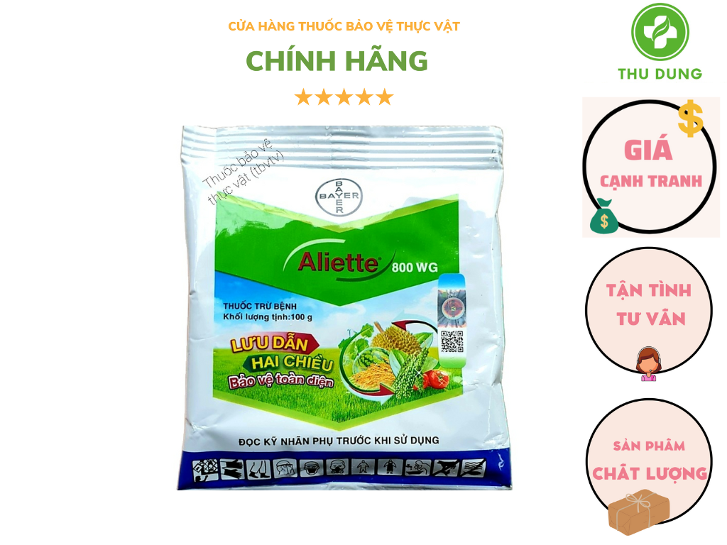Thuốc trừ bệnh Aliette 800WG 100gram Phòng và trị các bệnh chết nhanh, sương mai, thối trái, xì mủ