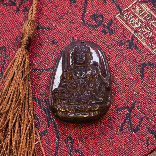 Mặt dây chuyền Văn Thù Bồ Tát Bồ Tát Thạch Anh Khói (Smoky Quartz) tự nhiên - Phật Độ Mạng cho người tuổi Mão - PBMSMO03 (Mặt kèm sẵn dây đeo)