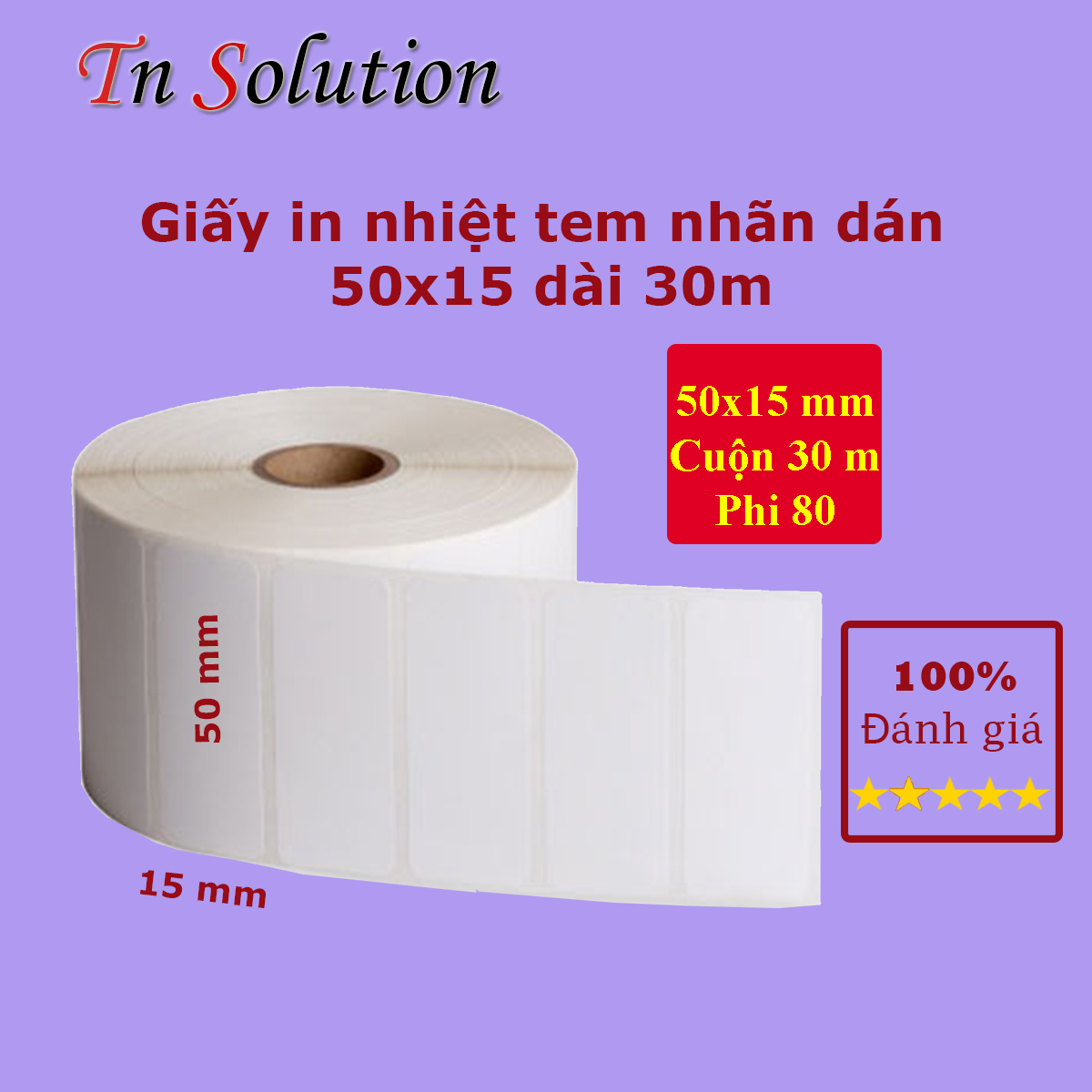 Giấy decal nhiệt in tem nhãn mã vạch 50x15 mm cuộn dài 30 m