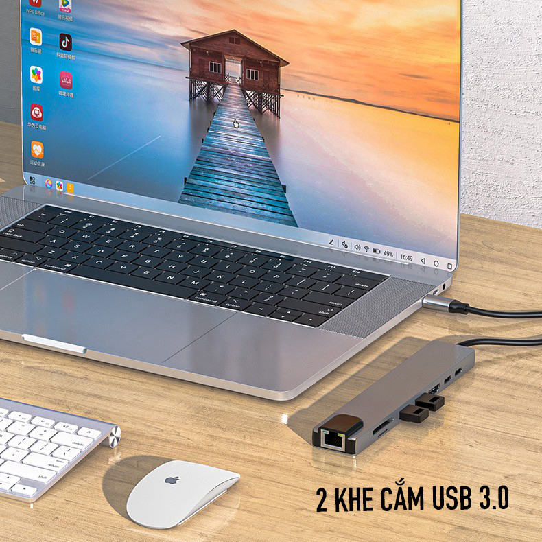 Hub type C USB 8 in 1 đa năng cổng chuyển đổi chia cổng USB 3.0 tốc độ 500Mb/s SD, TF, 4K,HDMI nhỏ gọn tiện lợi - K1324