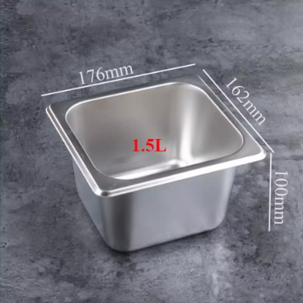 Khay inox GN 1/6 EAST đựng topping /cháo dinh dưỡng. Bộ 2 cái có nắp TẶNG 1 vá vớt lẩu Đen