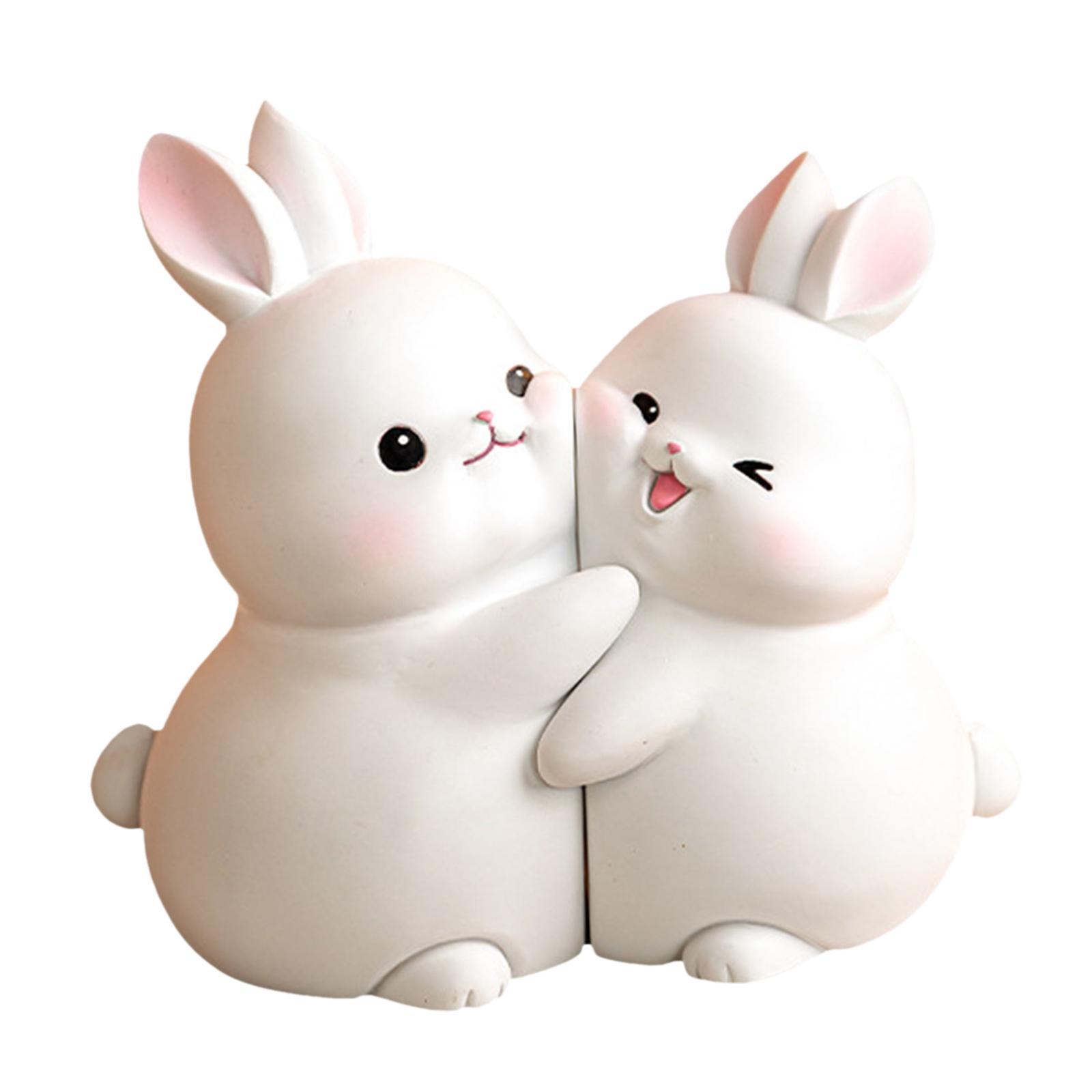 Rabbit Bookend Resin Animal Figurines Book Stand Holder for Cabinet Ornament
