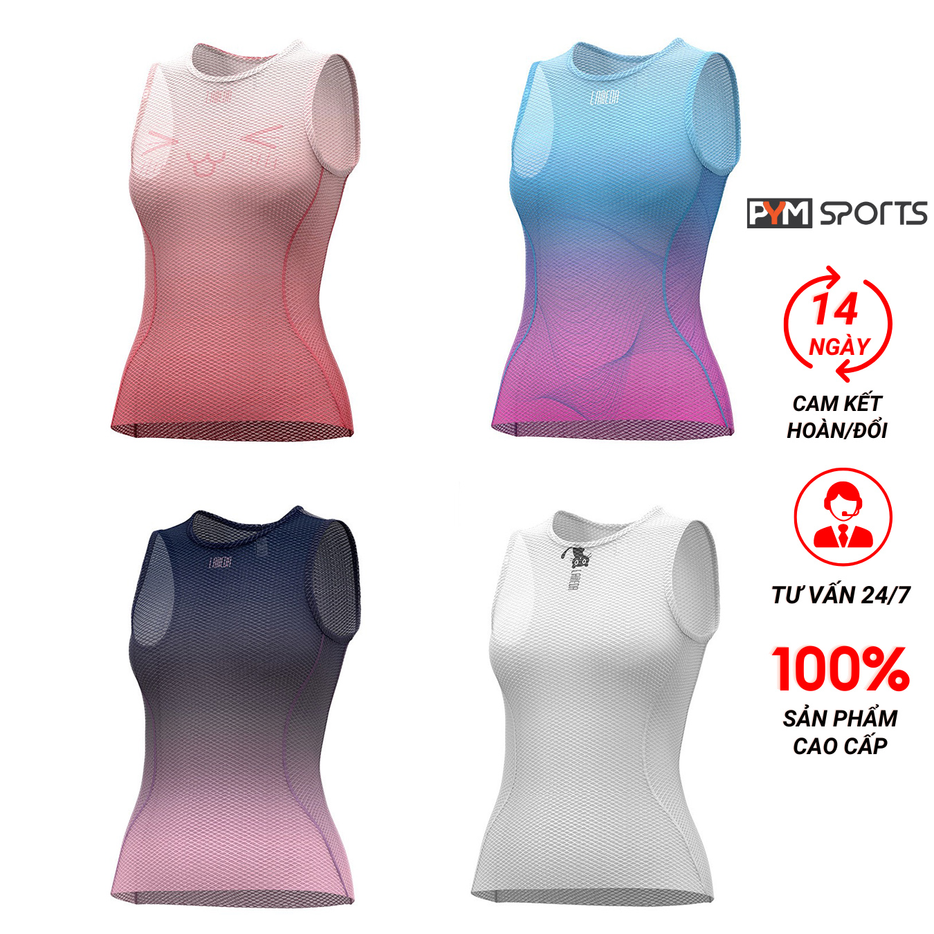 Áo 3 Lỗ Lưới nữ Lameda PYMSPORT - PYMMLMA001 thoáng khí, co giãn tốt, chuẩn phom, 3 màu trắng - tím- hồng