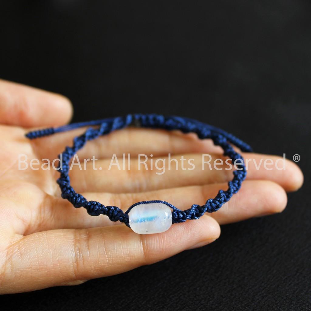Vòng Tay Thắt Dây Lu Thống Đá Moonstone, Đá Mặt Trăng Ánh Cầu Vồng Tự Nhiên AAA, Vòng Tay Phong Thuỷ, Chuỗi Hạt S50 - Bead Art