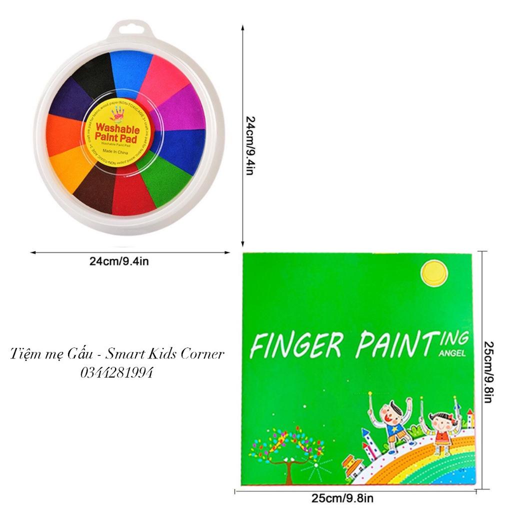 COMBO MÀU VẼ VÂN TAY WASHABLE PAINT PAD BỘ 12 MÀU AN TOÀN DIY FINGER PRINT KÈM SÁCH HƯỚNG DÂN CHO BÉ THỎA SỨC SÁNG TẠO