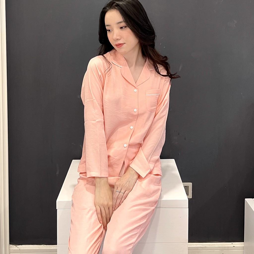 PIJAMA CHẤT ĐŨI HÀN CAO CẤP MÀU HỒNG TRƠN BỘ ÁO DÀI QUẦN DÀI