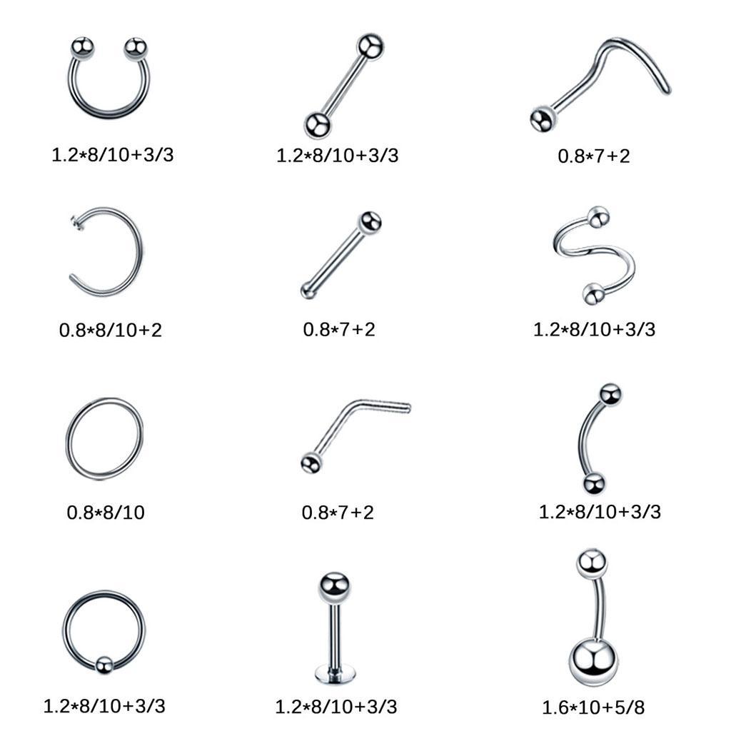 110x Body Jewelry Piercing Ear Nose Navel Belly Button Hoops 1.2x8mm