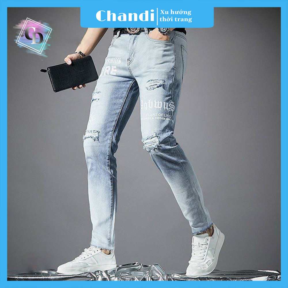 Quần Jean Nam Xanh cao cấp thương hiệu Chandi, phong cách tôn dáng nam tính chất jean AA2