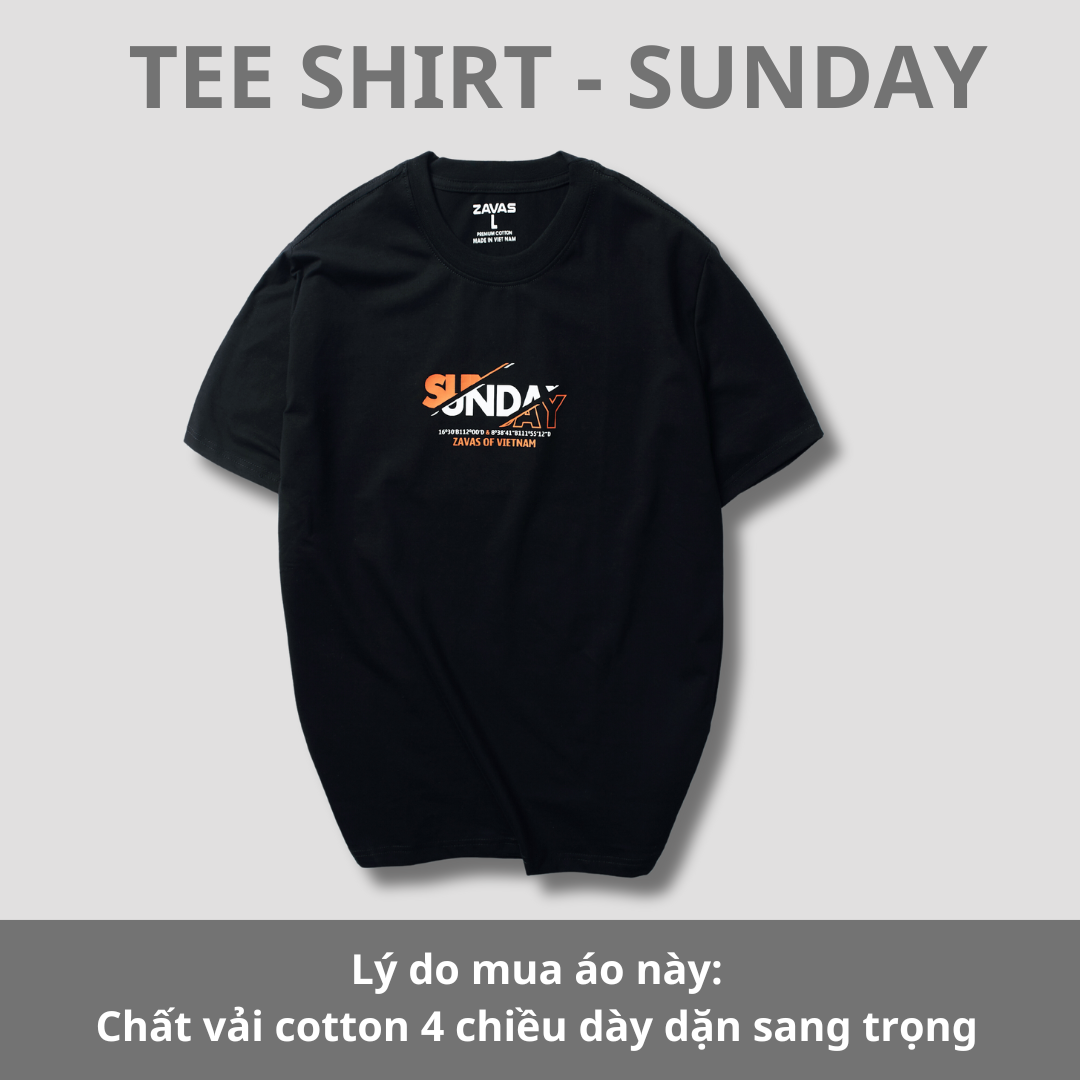 Áo thun nam cổ tròn SUNDAY chất vải cotton 4 chiều xuất xịn, mát mẻ, dày mịn sang trọng - ZAVAS