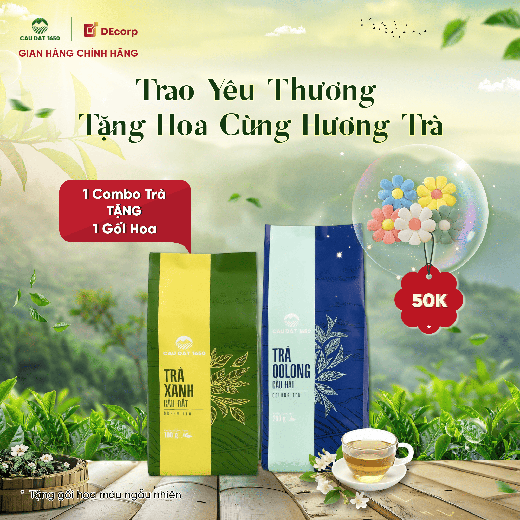 COMBO TÚI TRÀ OOLONG 200GR + TÚI TRÀ XANH 100GR I Quà tặng gối bông