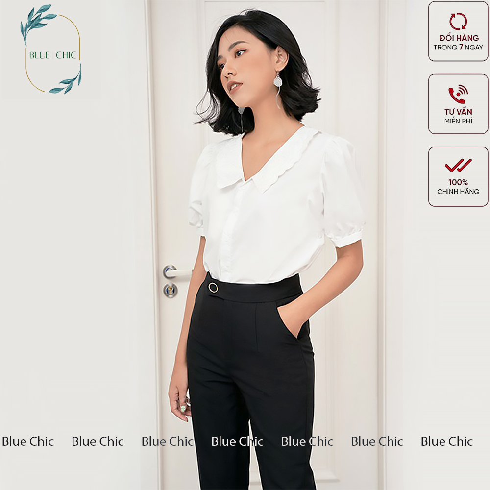 Quần baggy nữ Blue Chic đai tròn đẹp cúc bấm lệch gấu đồ công sở form dáng chuẩn chất vải cao cấp màu đen nâu xanh