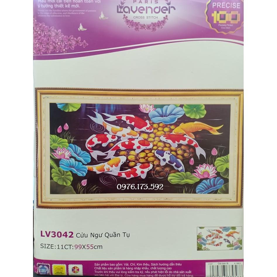 Tranh thêu chữ thập Cửu Ngư Quần Hội I 99x55cm I LV3042