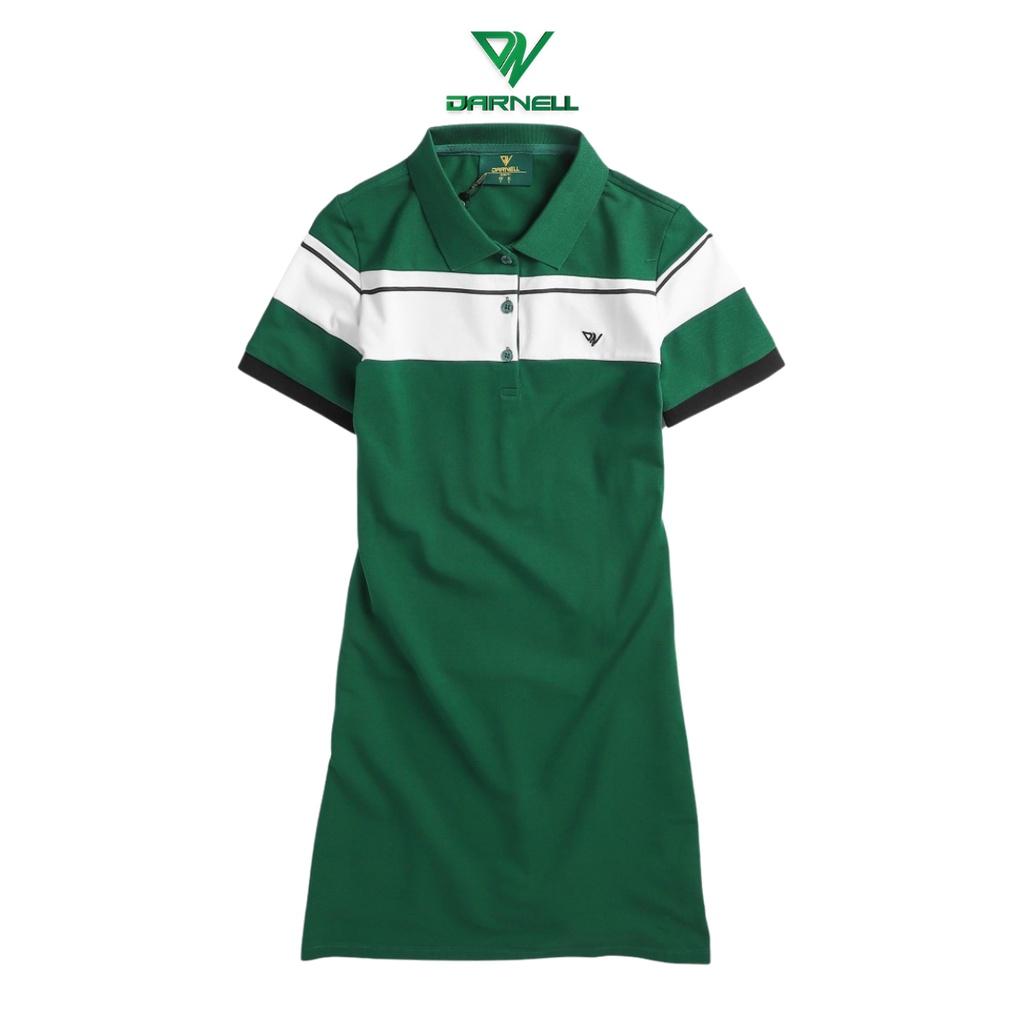 Váy polo nữ DARNELL kẻ ngang xanh rêu chất cotton cao cấp V03