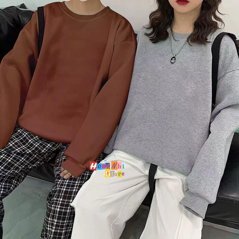 Áo Sweater Trơn Chất Nỉ Lót Bông Màu Nâu - Sweater Unisex - MM