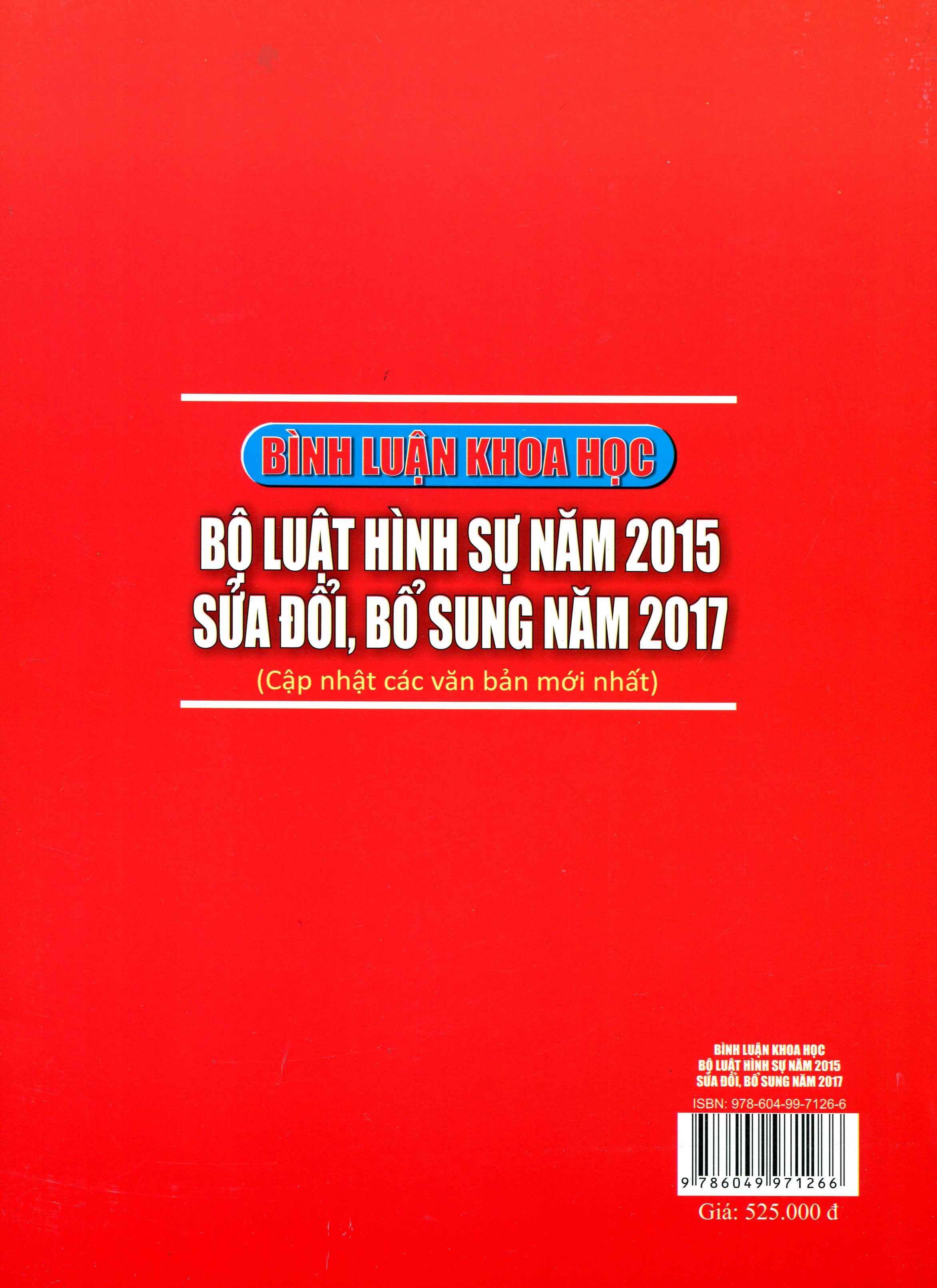 Bình Luận Khoa Học Phần Các Tội Phạm - Bộ Luật Hình Sự Năm 2015, Được Sửa Đổi, Bổ Sung Năm 2017