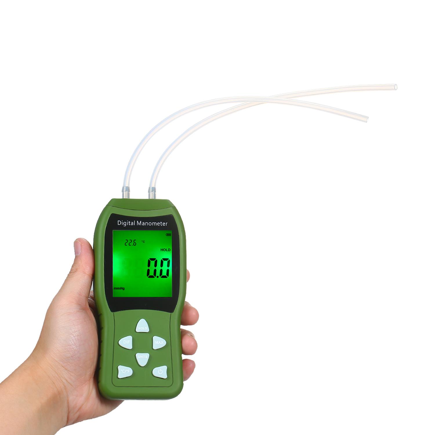 Manometer Digital Air Pressure Meter 12 Unit Dual Port Differential Pressure Gauge HVAC Gas Pressure Tester Large LCD