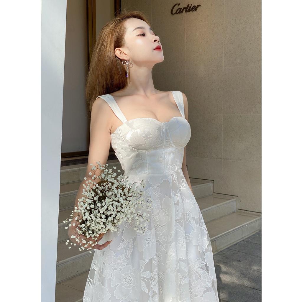 STORY Đầm Ariel dự tiệc hai dây cup ngực hoa văn tùng xoè quyến rũ thanh lịch Story.clothes