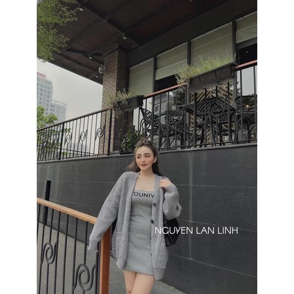 Set Váy 2 Dây Chữ Kèm Khoác Len Cá Tính Có Ảnh Thật Kèm Video