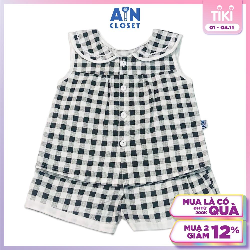 Bộ quần áo ngắn bé gái họa tiết Caro trắng đen cotton - AICDBGSCKOIY - AIN Closet