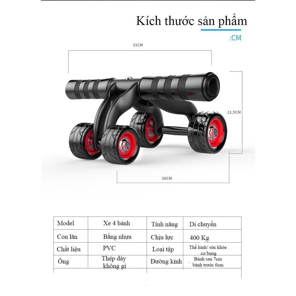 Con lăn 4 bánh tập cơ bụng chất liệu cao cấp hàng mới sản xuất tặng tấm thảm lót chân.