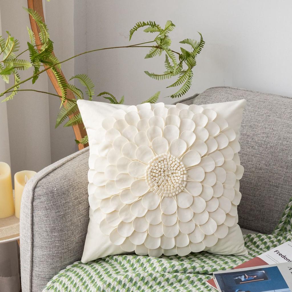 Gối trang trí sofa cao cấp, hoa văn độc lạ màu Kem 45x45cm, 30x50cm