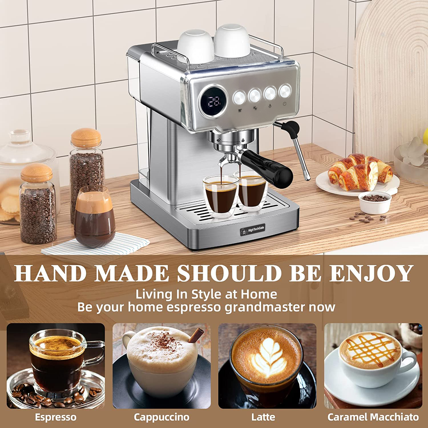 Máy Pha Cà Phê Espresso CF05 PLus HIGH TECH GATE Kiểm Soát Nhiệt PID 90~95ºC Chính Xác, Bộ Full Combo, Làm Nóng Nhanh, Tự Động Mini Nhỏ Gọn Gia Đình, Văn Phòng, Hàng Chính Hãng