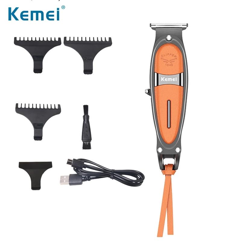 Tông đơ chấn viền, cắt tóc, tatto KEMEI KM-1946 màu cam vỏ bọc da kết hợp sạc USB
