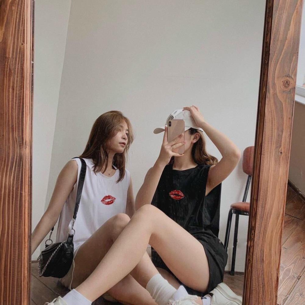 Bộ TankTop Nữ In Hình Đôi Môi ,Áo 3 Lỗ Quần Đùi Nữ Dáng Rộng 2 Màu X080