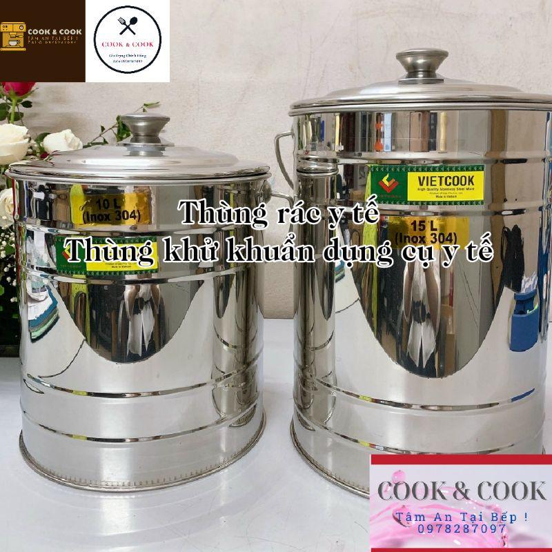 Thùng đựng rác y tế, thùng khử khuẩn dụng cụ y tế inox 304 có nắp đậy quai sách tiện dụng