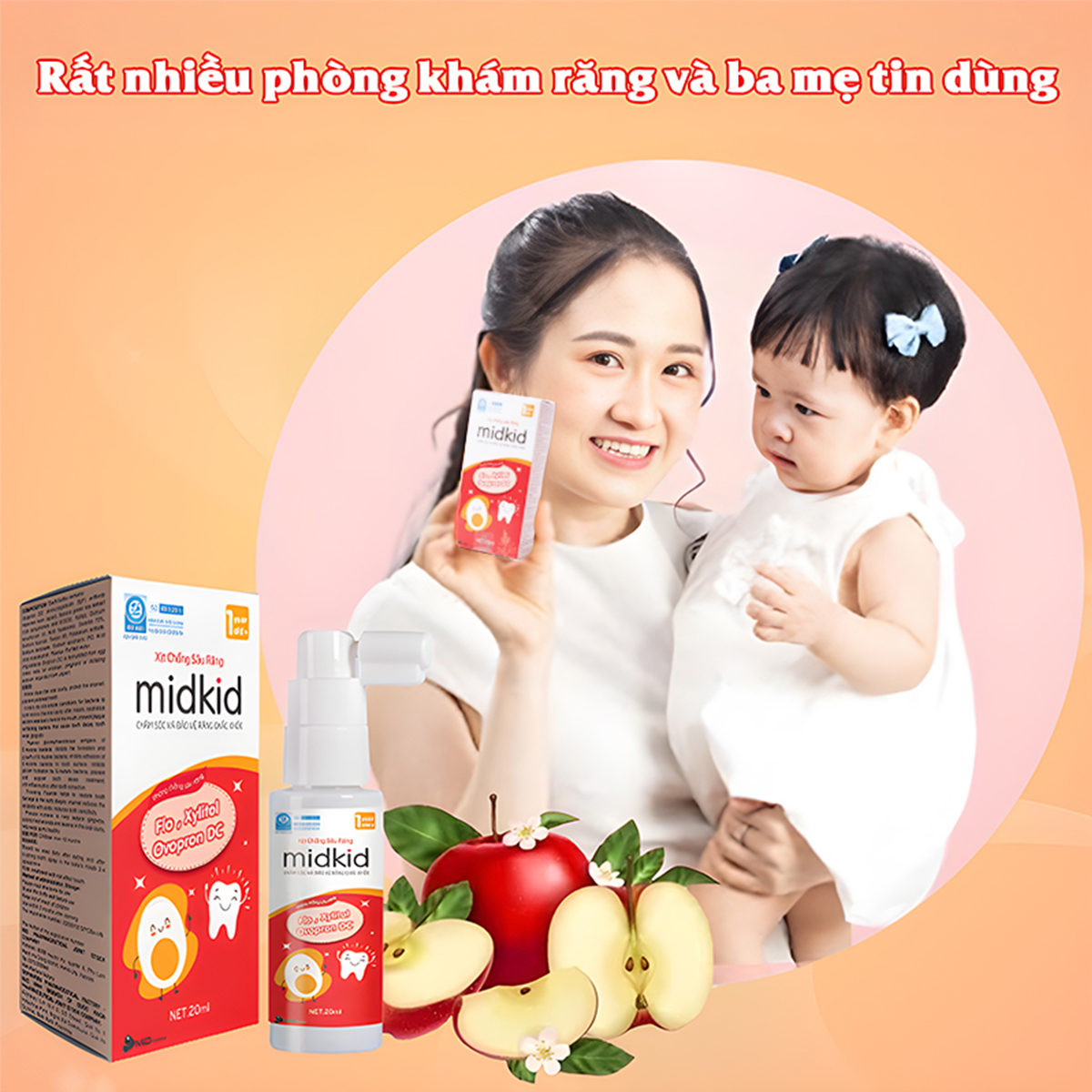 Xịt chống sâu răng cho bé 20ml Baby-S, Xịt chống sâu răng Midkid hương táo đỏ an toàn cho bé – SI021