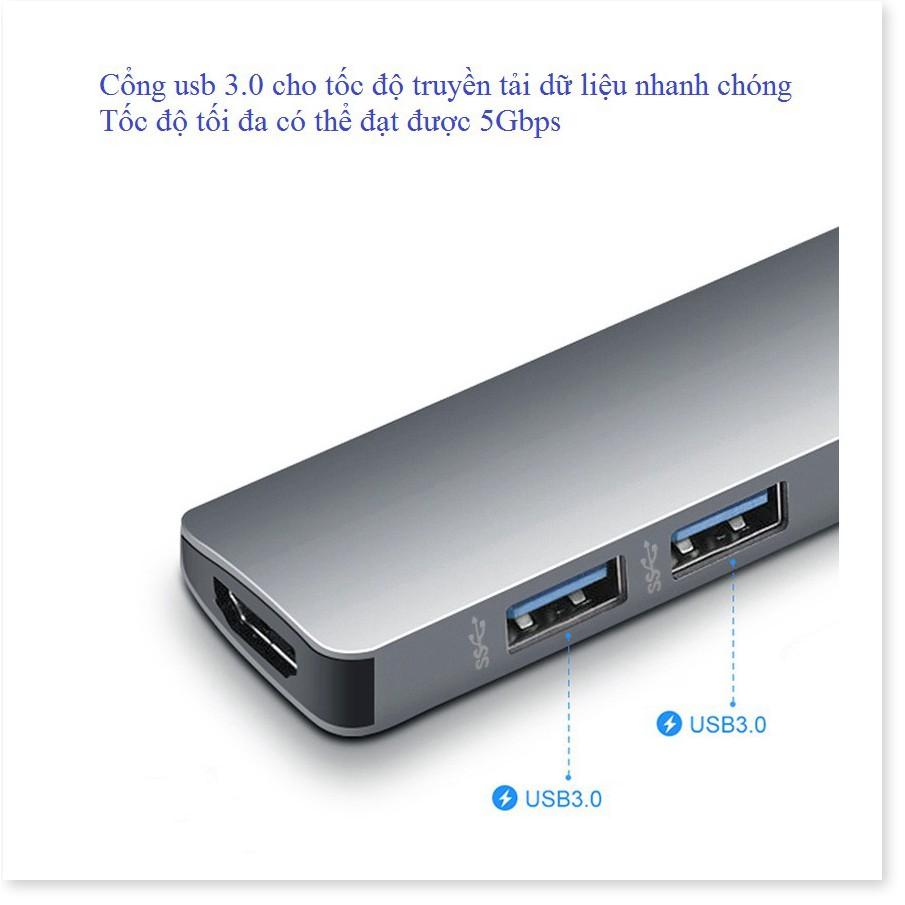 Hub USB Type C cho Macbook 1 ra 6 hỗ trợ truyền tải dữ liệu 3.0 và xuất video 4K HDMI