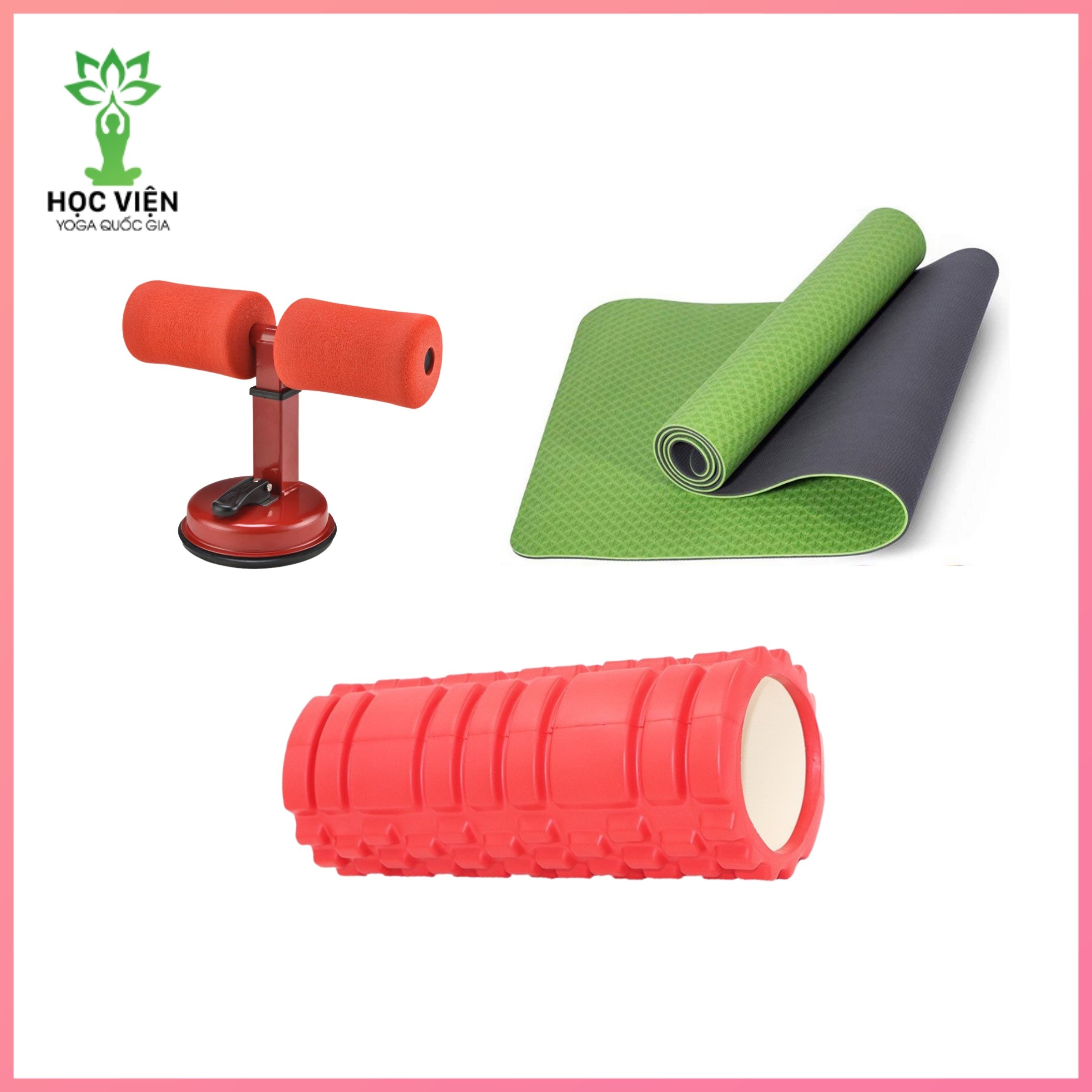 Combo 3 Sản Phẩm Tập Yoga - YOGA QG: 1 Thảm Tập Yoga 2 Lớp 6mm (Tặng kèm túi đựng) + 1 Con Lăn Massage Tập Yoga 33cm x 14cm + 1 Dụng Cụ Tập Bụng Chữ T