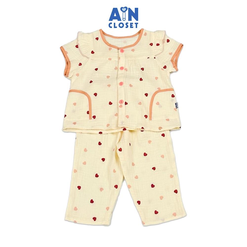 Bộ quần áo Dài tay ngắn bé gái họa tiết Tim Hồng Phai Xô muslin - XHADBGVSNYGA - AIN Closet