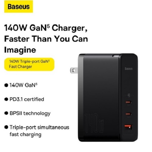 Củ Sạc Nhanh Baseus GaN5 Pro Fast Charger 140W (kèm cáp C to C , Type C*2 + USB, PD/ QC4.0/ QC3.0/ AFC/ FCP Quick-Charger) Hàng chính hãng