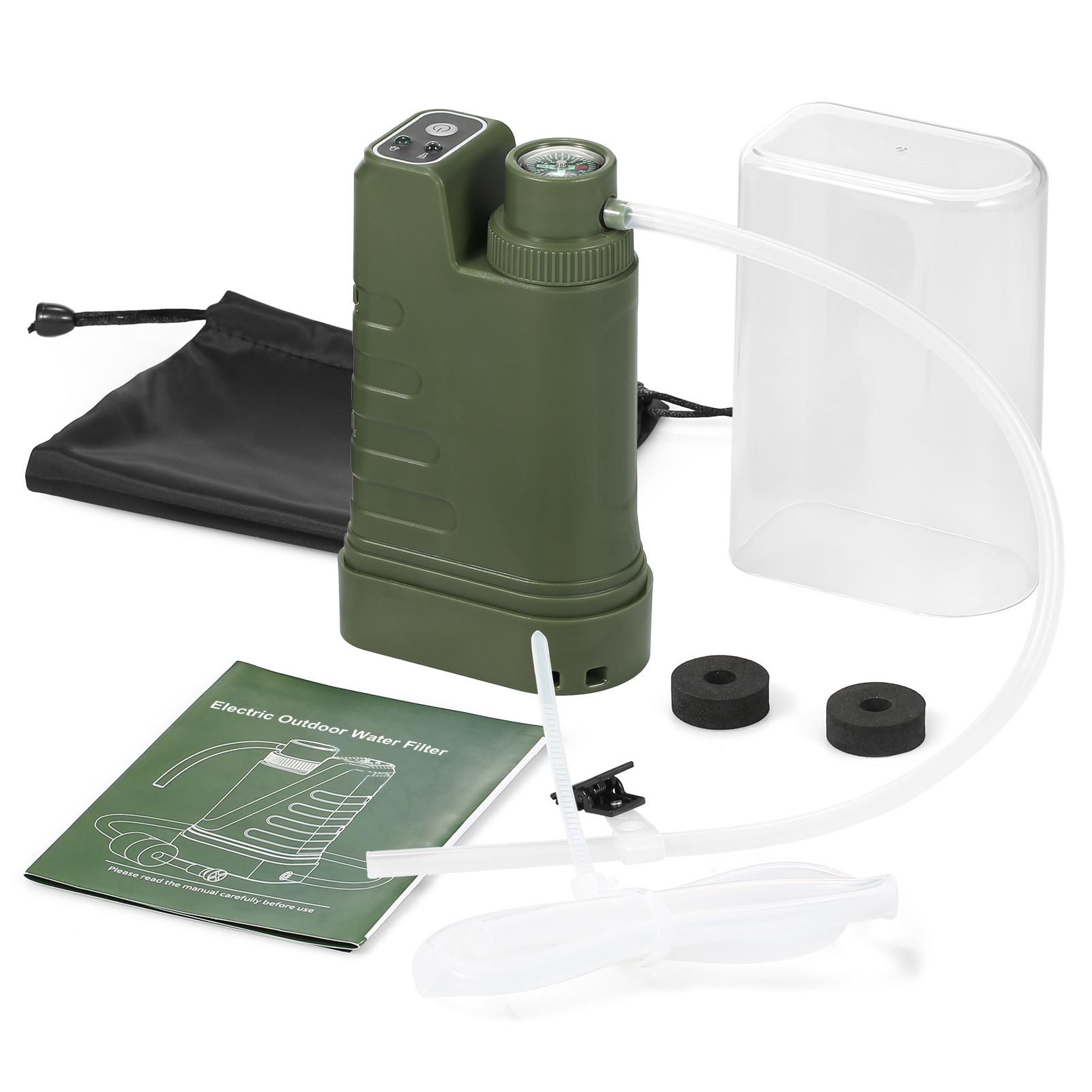 Electric Water Filtration System Survival Kit Portable USB Powered Water Filter with Night Light and Compass for Outdoor Camping Hiking Backpacking Emergency Preparedness