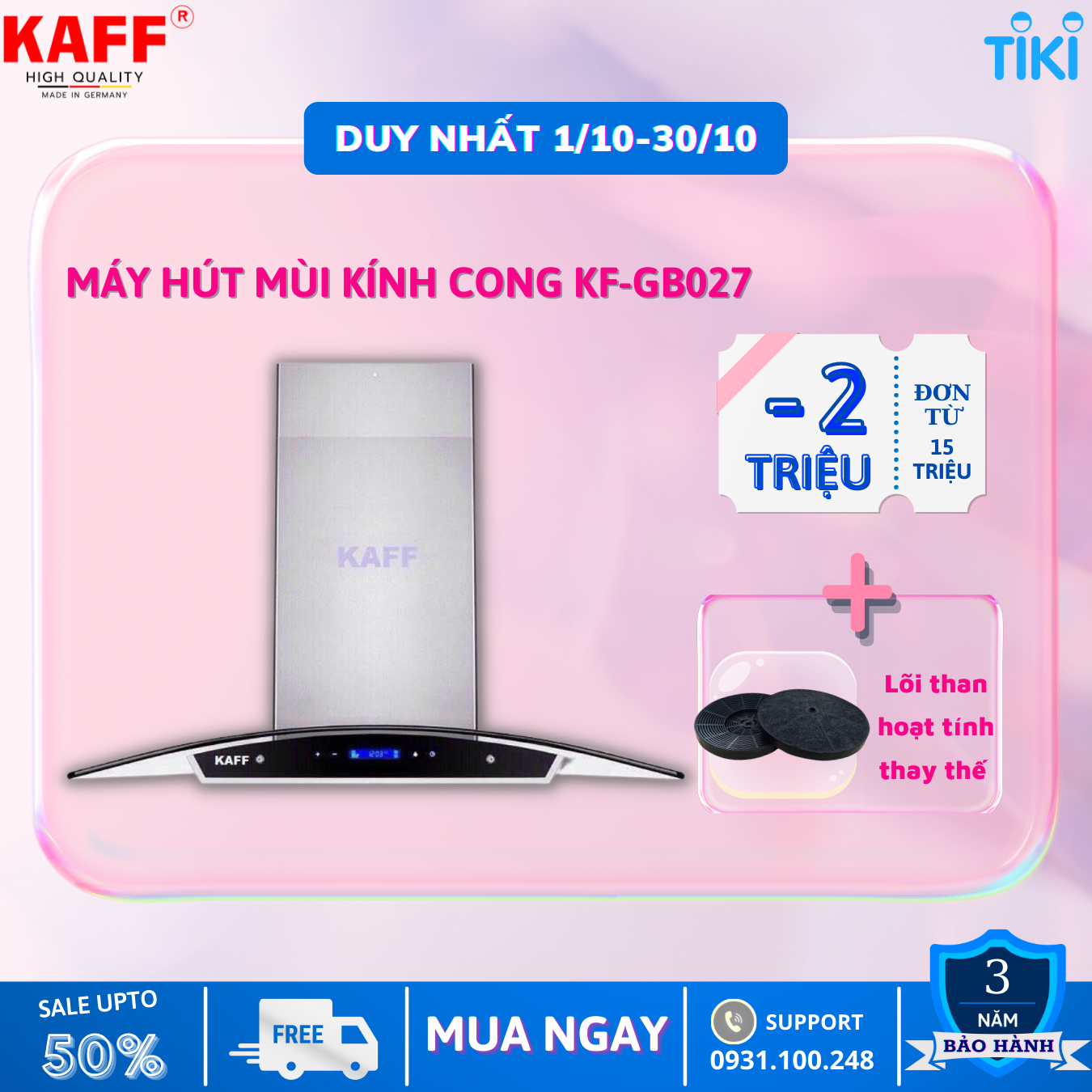 Máy hút mùi kính cong cảm ứng 700mm KAFF KF-GB027 - Hàng Chính Hãng