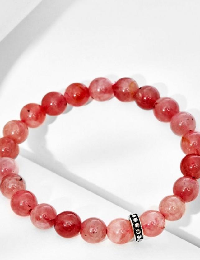 Vòng Tay Đá Thạch Anh Hồng Charm Bạc Thái - Hỏa Thổ