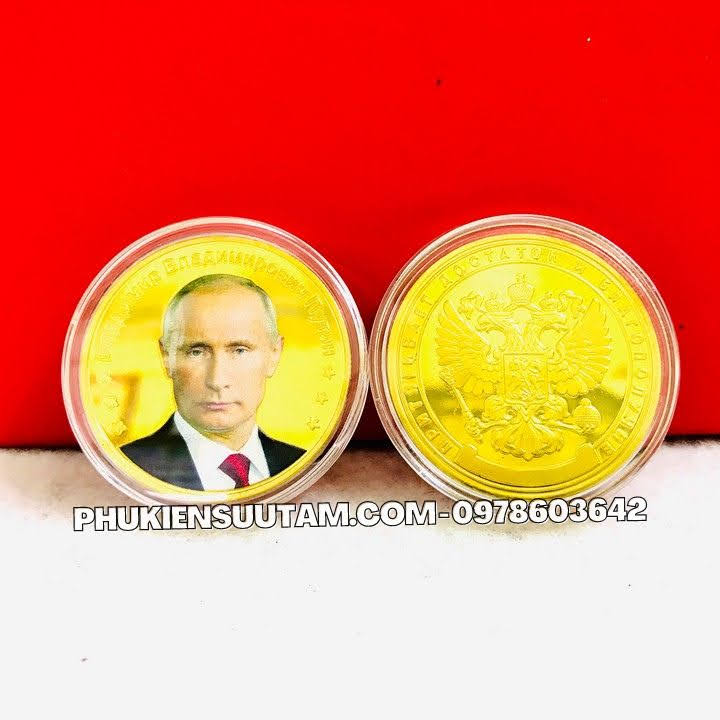 Xu Lưu Niệm Tổng Thống Putin Mạ Vàng In Màu, đường kính: 4cm, màu vàng - SP005866