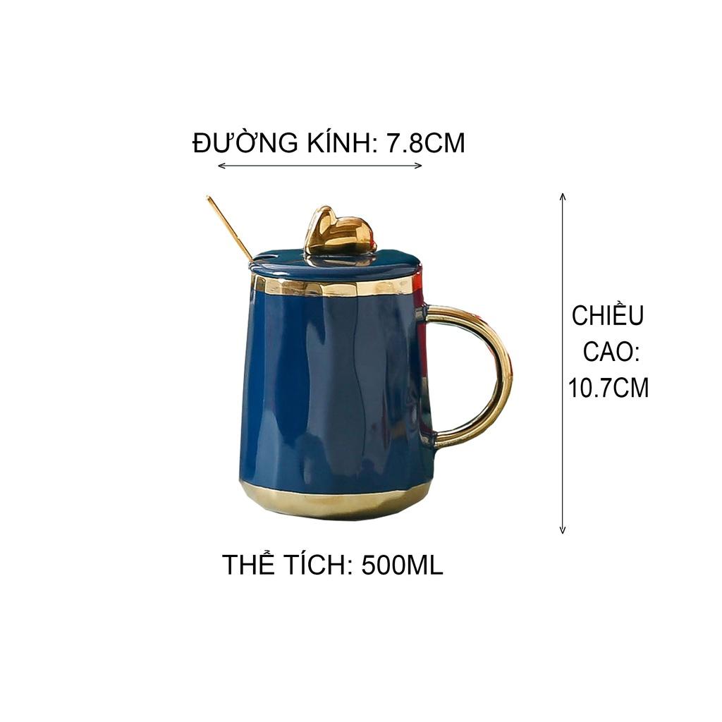 Ly uống nước, cafe giữ ấm, Cốc sứ uống nước, đơn giản kèm muỗng và nắp cùng màu sang trọng 350ml