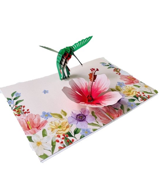 F35 -  Thiệp 3D Chim Ruồi &amp; Hoa Dâm Bụt – Pop Up Card Viethands Giftshop