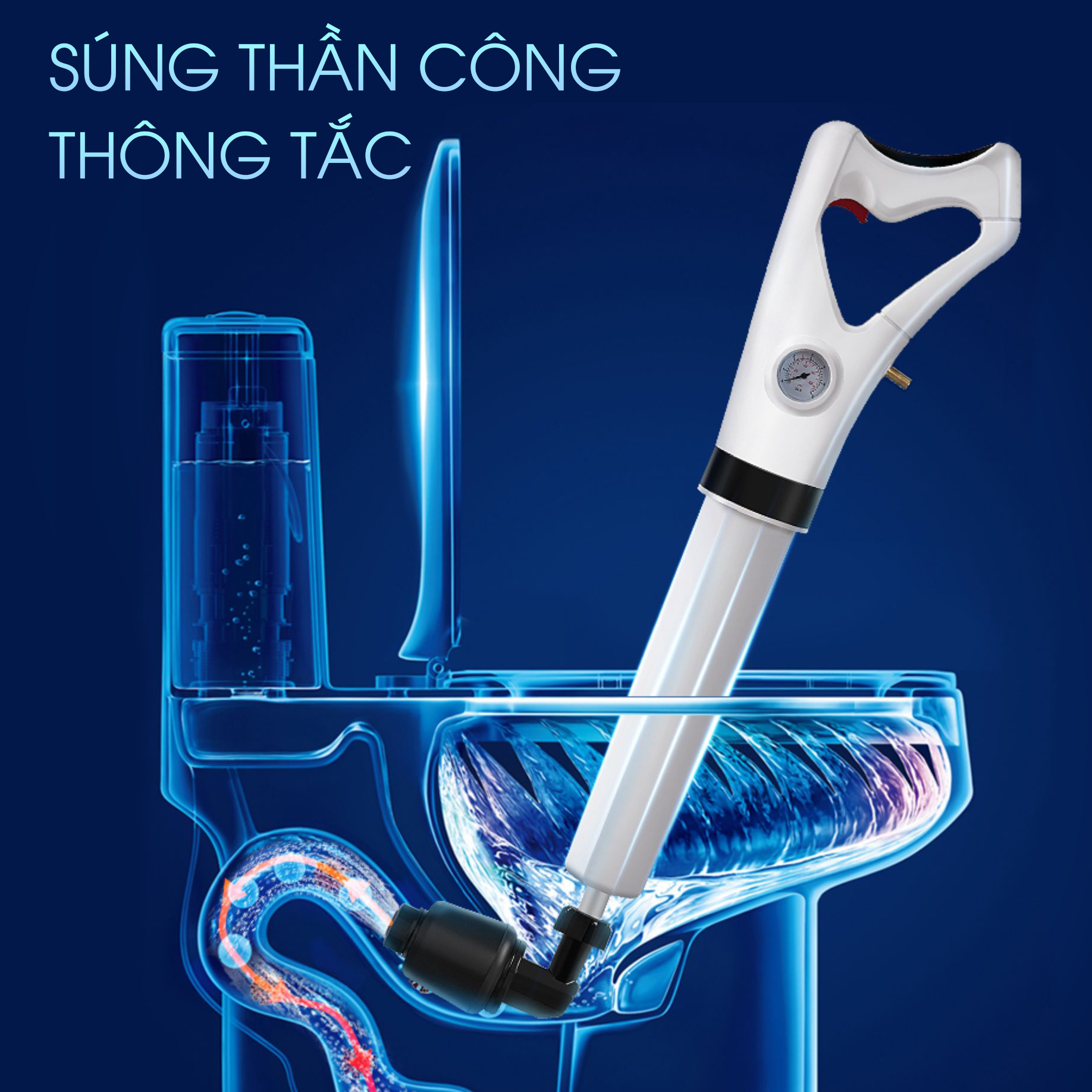 Súng Thông Tắc Bồn Cầu Khí Nén Áp Lực Cao Sản Phẩm Cao Cấp, Sử Dụng An Toàn Hiệu Quả