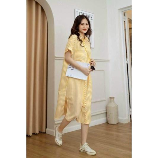 ĐẦM SUÔNG SỌC CỔ SƠ MI