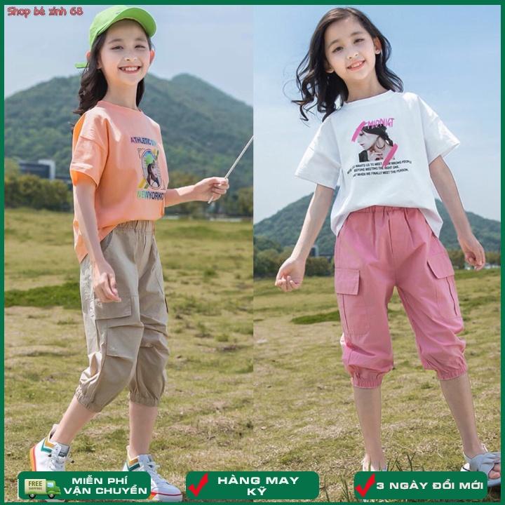 Bộ quần áo thun hè cho bé gái 4-14 tuổi, bộ quần áo hè cho nữ 14-45kg "MIONI GHT" thiết kế năng động. Hàng may kỹ.