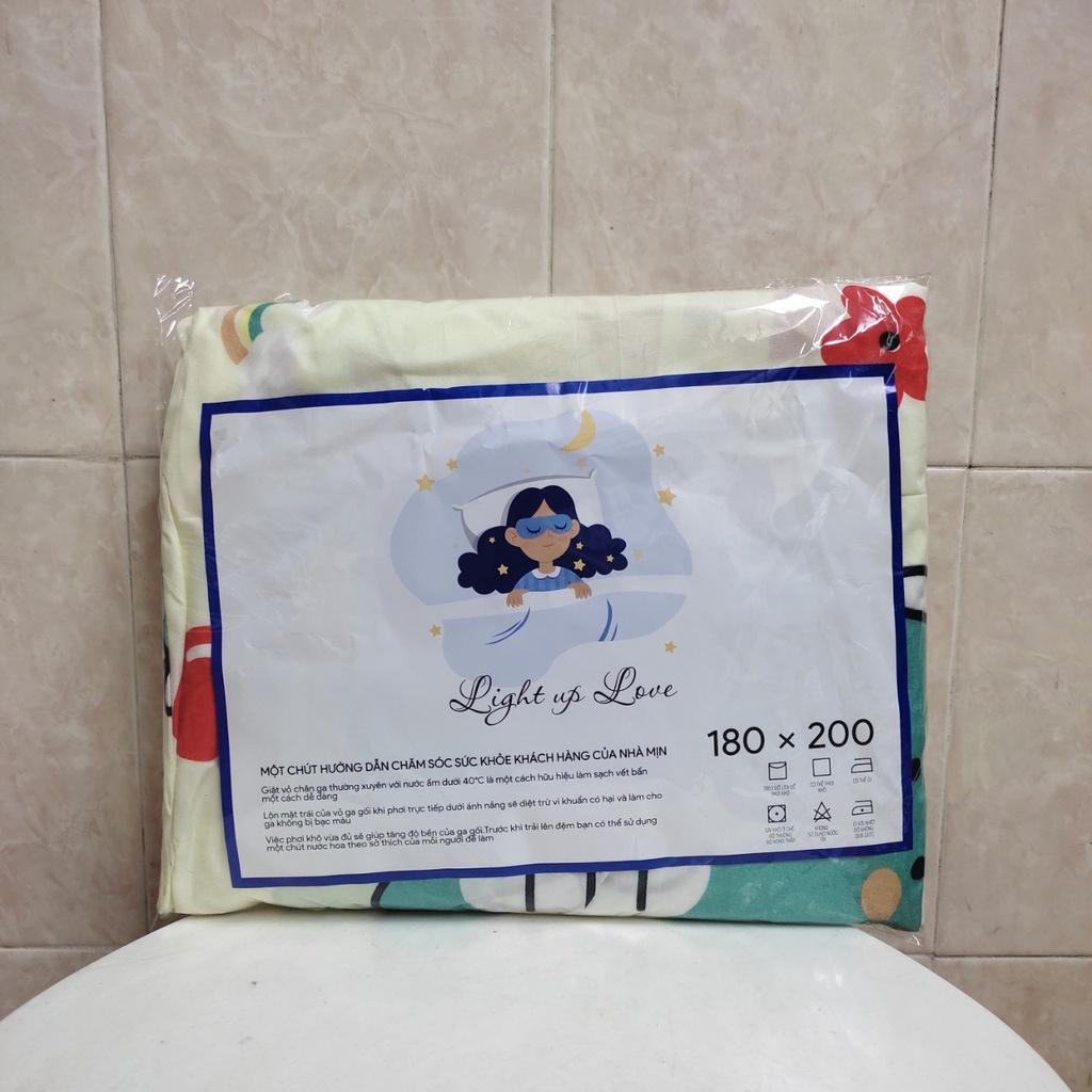 Bộ ga gối cotton giá rẻ 180x200x10cm màu kem họa tiết khủng long