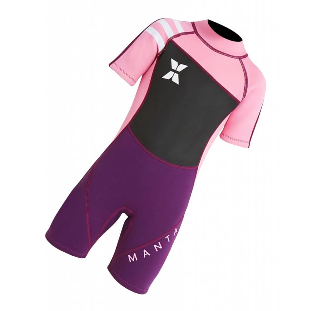 2.5mm Kids Short Sleeve Wetsuit Beach Diving  Swimsuit Pink S
