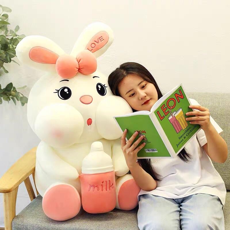 Gấu bông thỏ ôm bình sữa cao cấp - đủ size