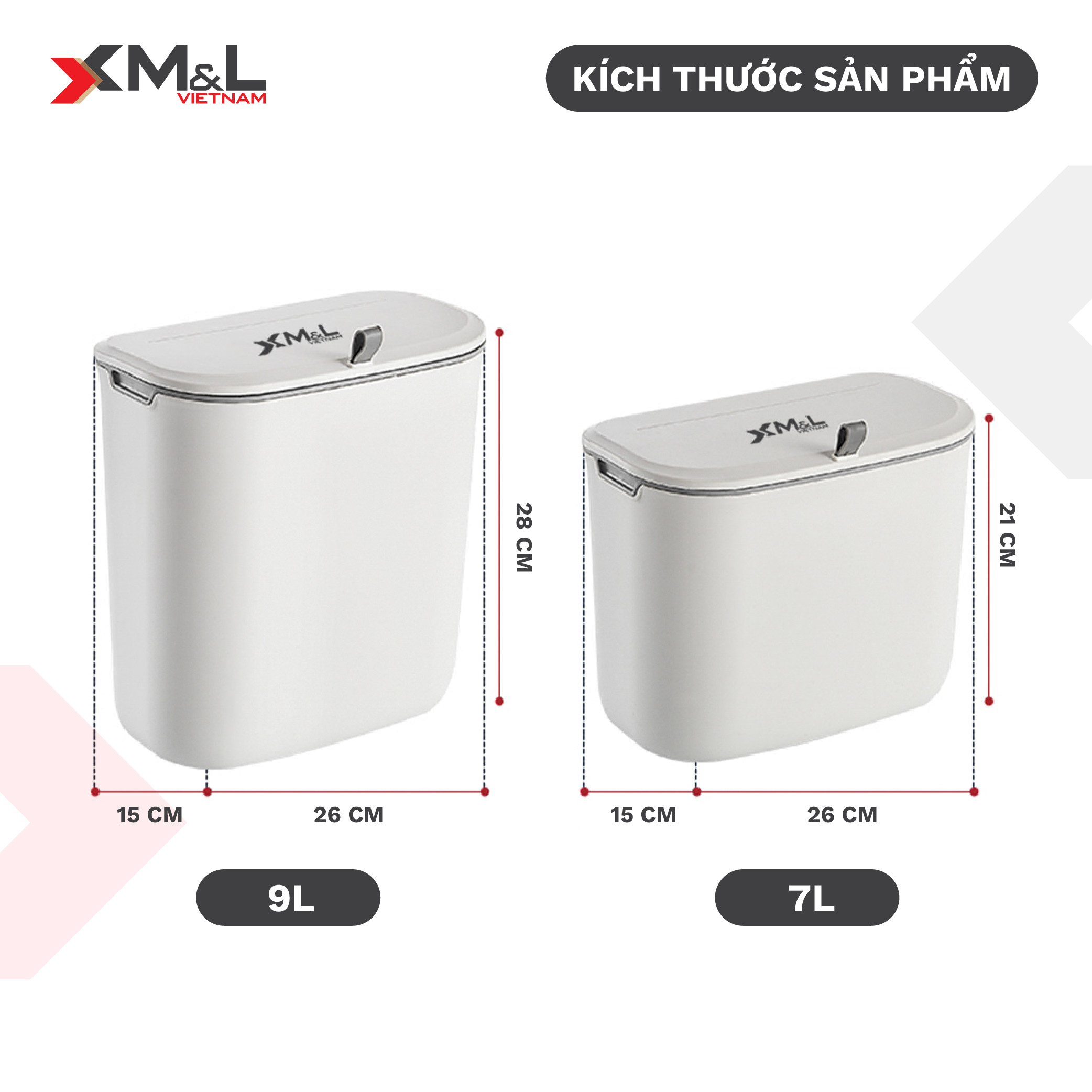 Thùng rác treo tủ bếp có nắp đậy thông minh 7L- 9L M&amp;L 546 - Sang trọng, thanh lịch