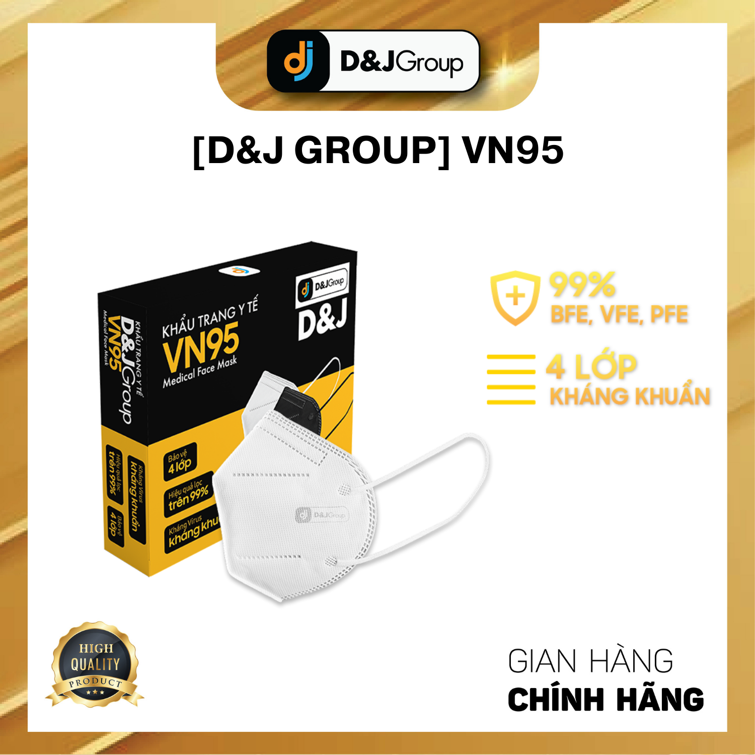 [COMBO 10 HỘP - VN95 4 LỚP D&amp;J] Khẩu trang y tế 4 lớp N95 kháng khuẩn đạt chuẩn cao cấp (10 cái/ hộp